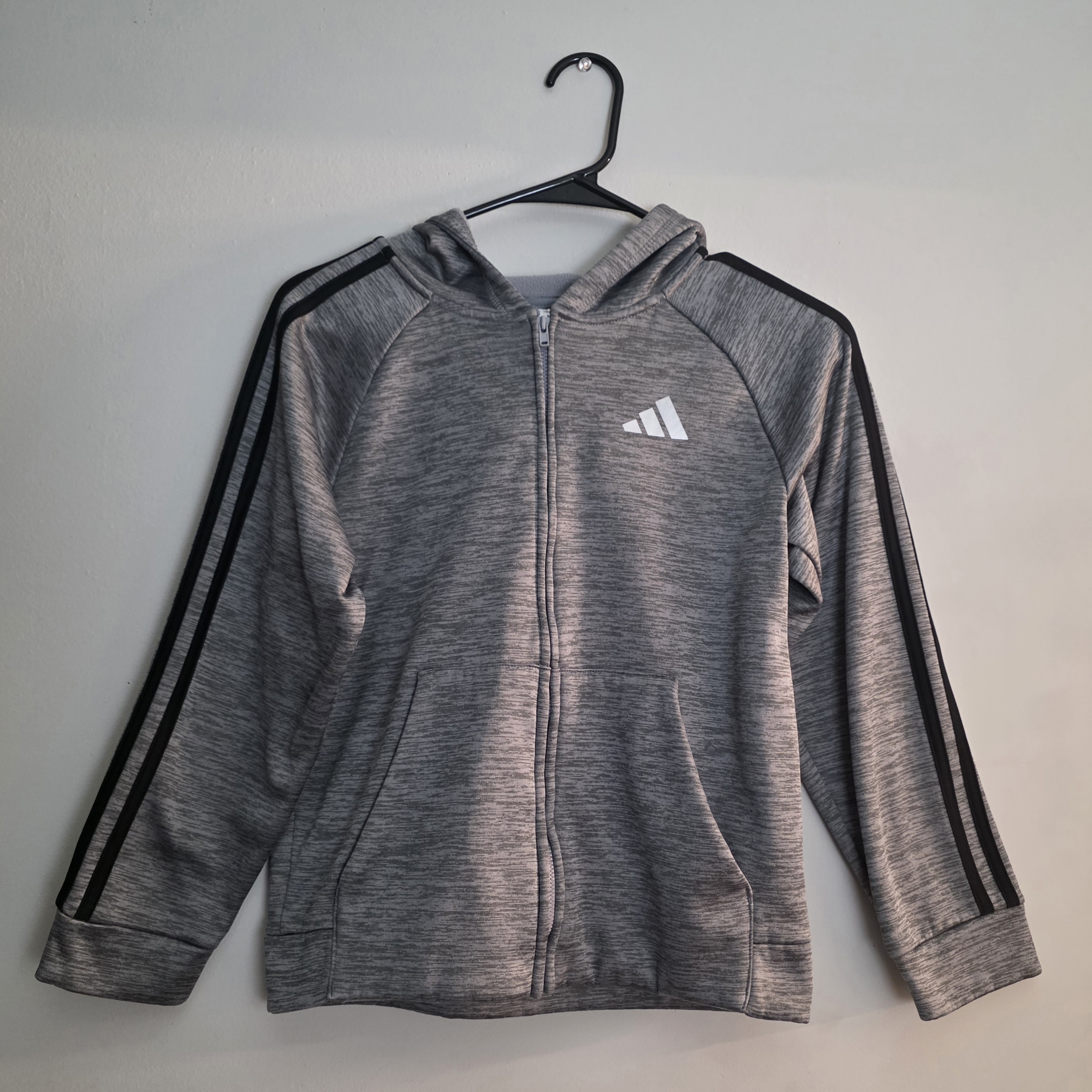 Adidas Kids Heather Gray Hoodie With Black Stripes